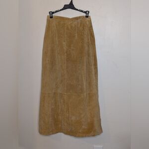 Vintage Stan Herman Studio Tan Suede Leather 90s Maxi Skirt Lined Elastic Waist